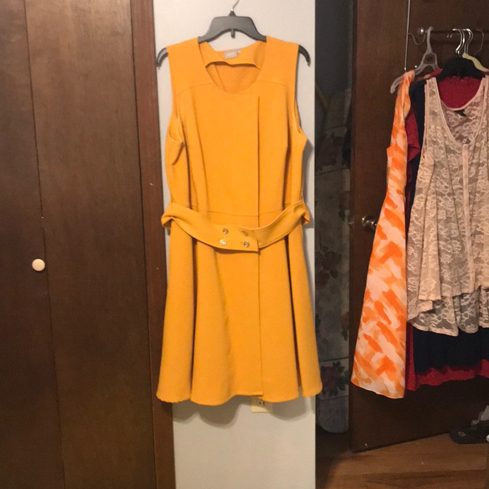 Gold retro knit dress. With pockets!